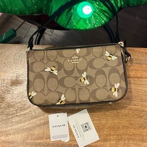 Coach Tan Bee Pattern Shoulder Bag